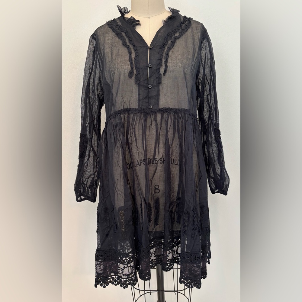 Ewa I Walla Vanessa Tunic Dress NWT Black Embroidered Crushed Cotton Organdie M